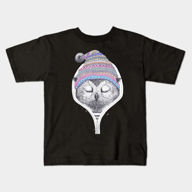 Owl in a hood Kids T-Shirt by kodamorkovkart